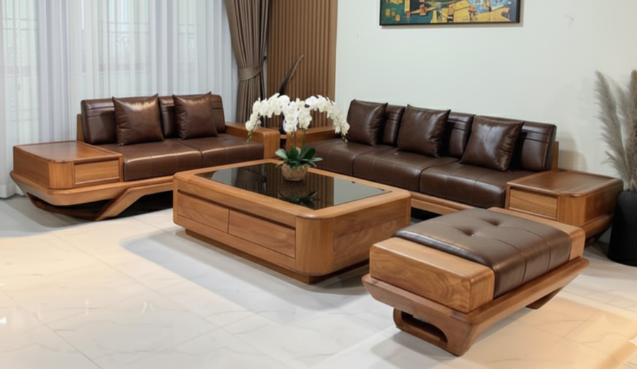 so sánh sofa gỗ óc chó chữ L và sofa gỗ gõ đỏ chữ L