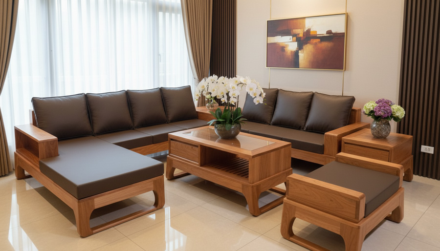 so sánh sofa gỗ óc chó chữ L và sofa gỗ gõ đỏ chữ L, so sánh sofa gỗ gõ đỏ chữ L và sofa gỗ óc chó chữ L
