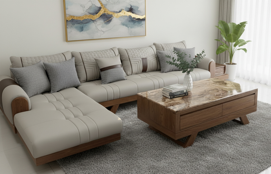 Sofa gỗ sồi chữ L