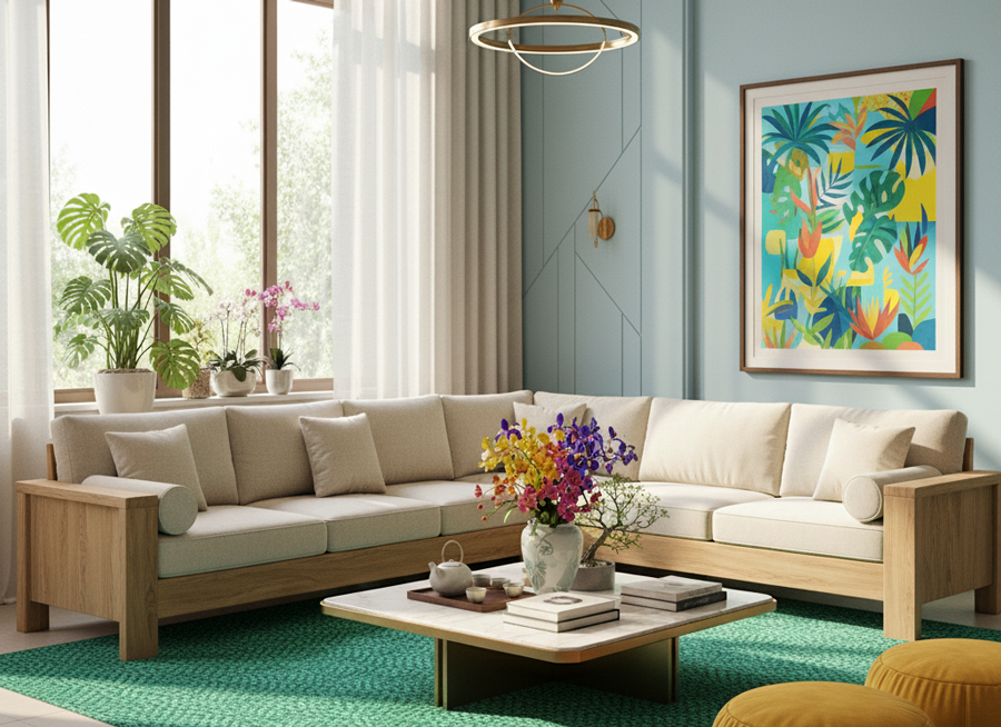các mẫu sofa gỗ sồi chữ L đẹp