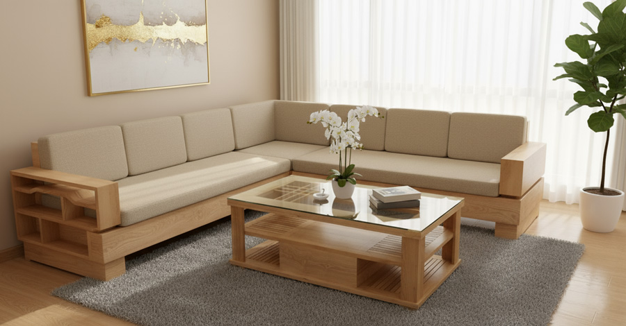 cách chọn sofa gỗ sồi chữ L