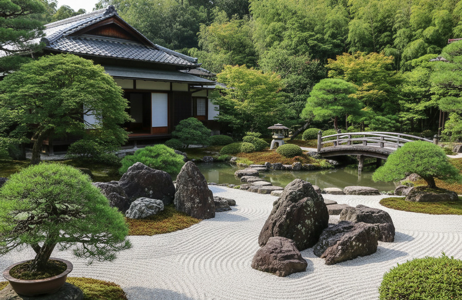 Thiết kế cảnh quan s&acirc;n vườn Nhật Bản tĩnh tại kết hợp nội thất tối giản