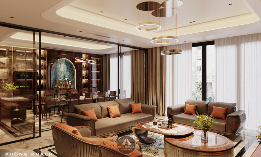 thiết kế nội thất gỗ óc chó căn hộ penthouse