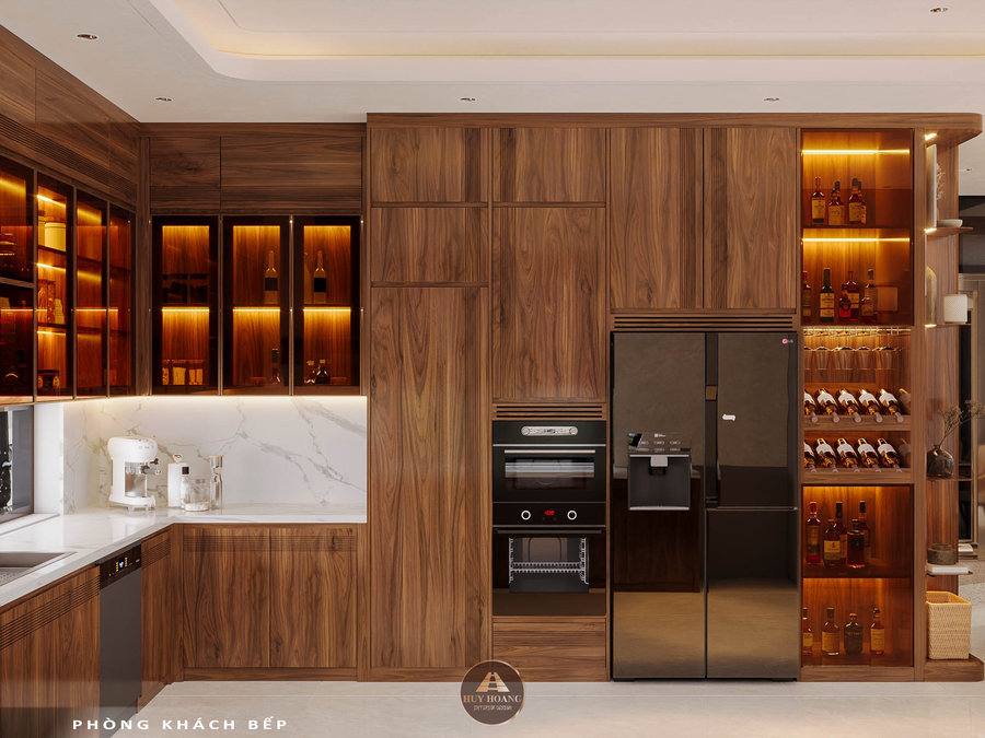 Tủ rượu gỗ &oacute;c ch&oacute; kết hợp tủ bếp, tủ rượu gỗ &oacute;c ch&oacute; trong ph&ograve;ng bếp