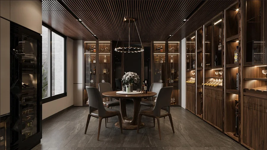 Mẫu b&agrave;n ăn tr&ograve;n gỗ &oacute;c ch&oacute; 4 ghế