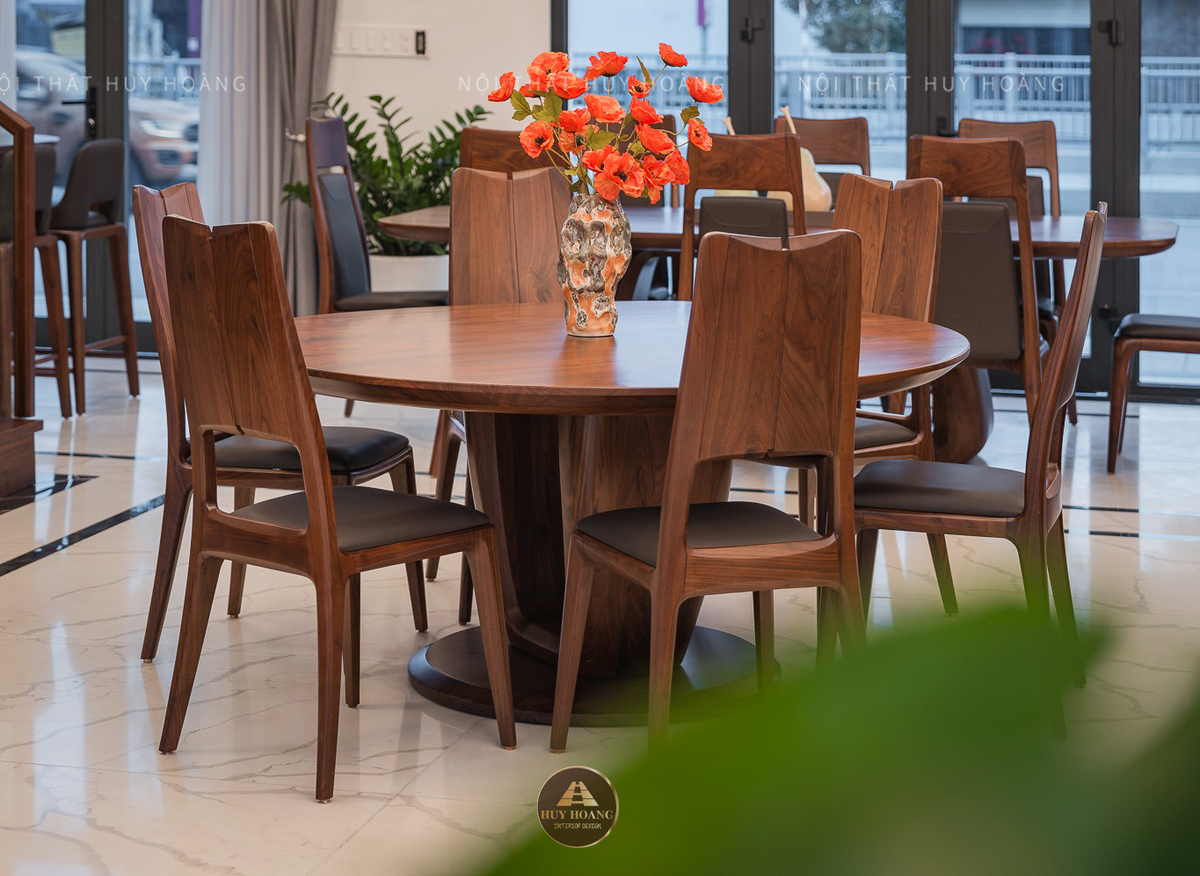 Bộ b&agrave;n ăn tr&ograve;n gỗ &oacute;c ch&oacute; 6 ghế