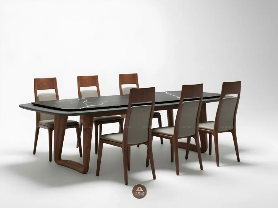 Bộ b&agrave;n ăn gỗ &oacute;c ch&oacute; 6 ghế bọc da thật si&ecirc;u đẹp