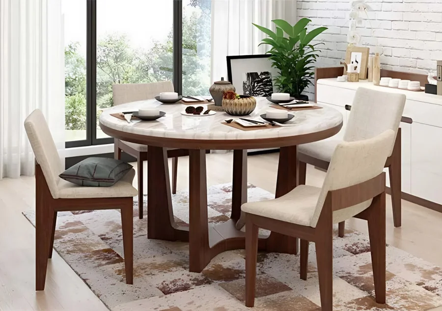 b&agrave;n ăn gỗ &oacute;c ch&oacute; mặt đ&aacute; h&igrave;nh tr&ograve;n