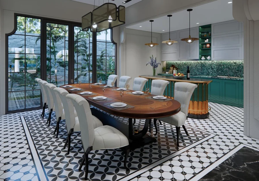 B&agrave;n ăn oval gỗ &oacute;c ch&oacute; phong c&aacute;ch Indochine