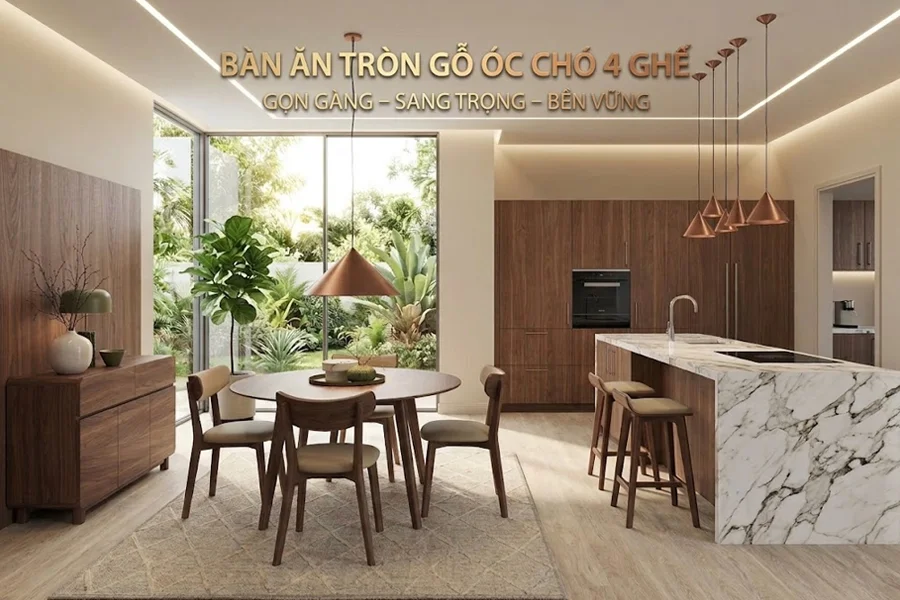 B&agrave;n ăn tr&ograve;n gỗ &oacute;c ch&oacute;