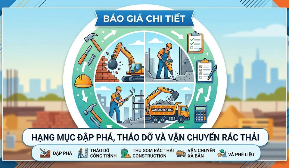 B&aacute;o gi&aacute; chi tiết hạng mục đập ph&aacute; th&aacute;o dỡ v&agrave; vận chuyển r&aacute;c thải