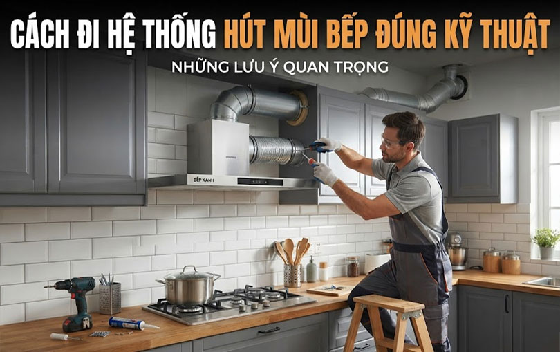 C&aacute;ch đi hệ thống h&uacute;t m&ugrave;i bếp đ&uacute;ng kỹ thuật
