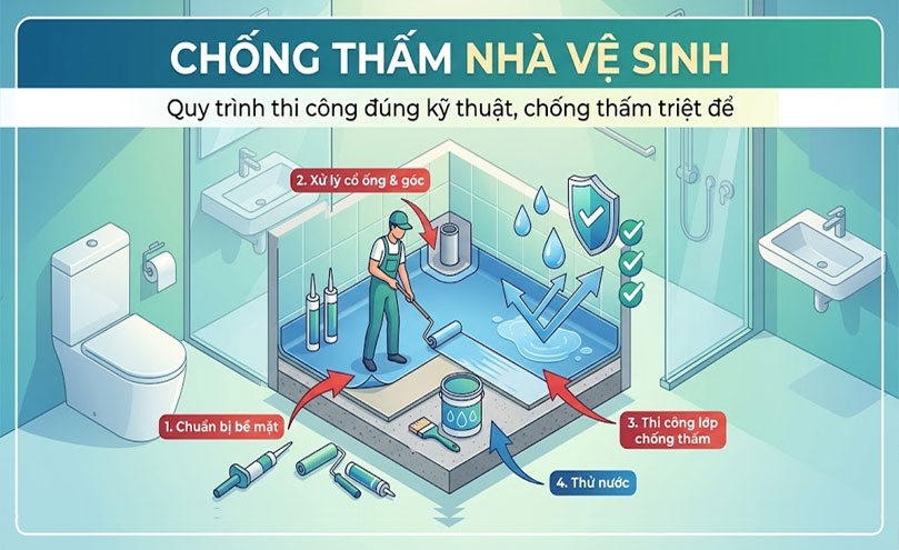 Chống thấm nhà vệ sinh: Quy trình thi công đúng kỹ thuật, chống thấm triệt để