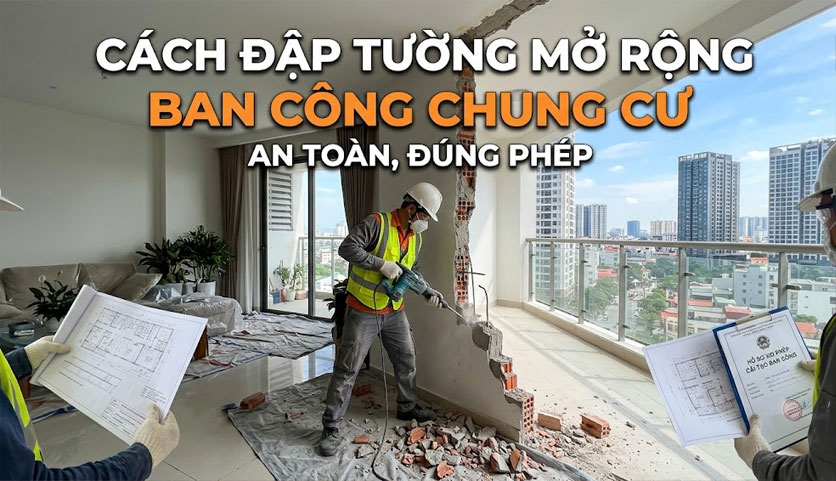 Quy tr&igrave;nh đập tường mở rộng ban c&ocirc;ng chung cư an to&agrave;n, đ&uacute;ng ph&eacute;p