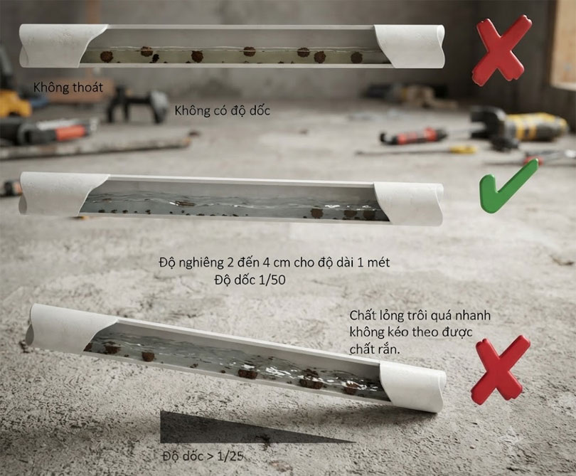 Kiểm so&aacute;t độ dốc đường ống tho&aacute;t nước ch&iacute;nh x&aacute;c đ&uacute;ng kỹ thuật