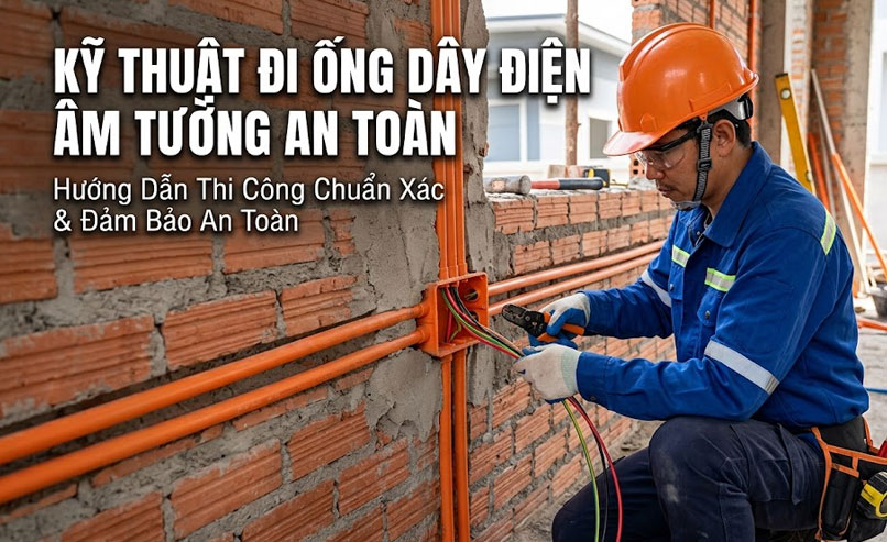Hướng dẫn kỹ thuật đi ống d&acirc;y điện &acirc;m tường an to&agrave;n, đ&uacute;ng kỹ thuật