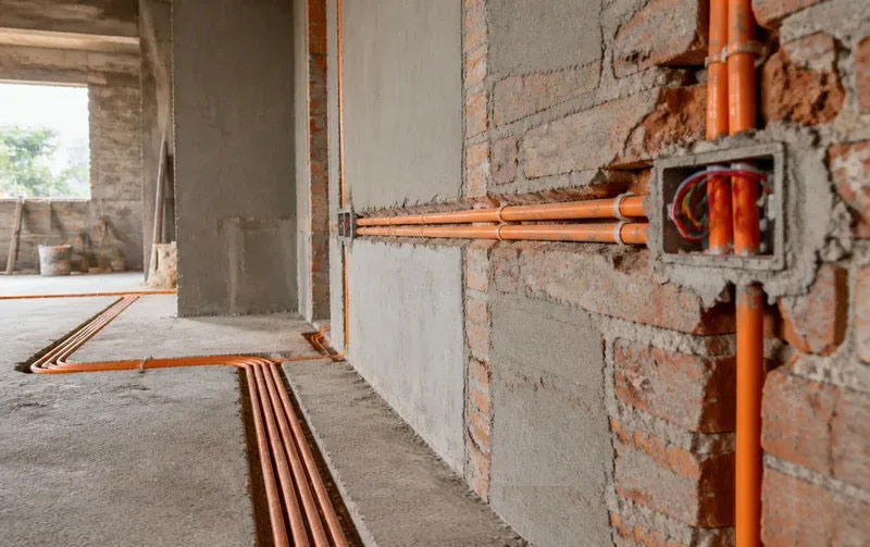 Ống luồn d&acirc;y được đặt v&agrave; cố định chắc chắn trong r&atilde;nh tường