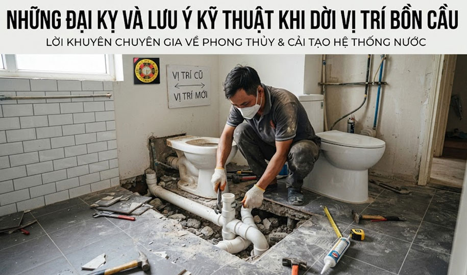 Khảo s&aacute;t hiện trạng trước khi dời vị tr&iacute; bồn cầu