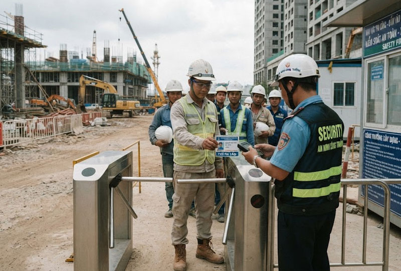 Kiểm so&aacute;t nh&acirc;n sự trước khi v&agrave;o khu vực thi c&ocirc;ng theo quy định của dự &aacute;n