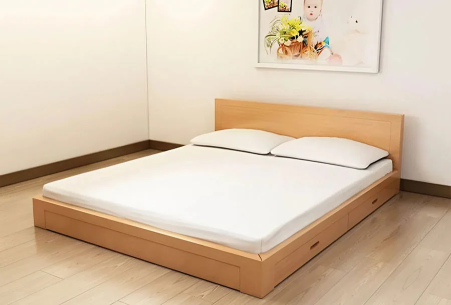 Mẫu giường gỗ sồi ch&acirc;n bệt thiết kế đơn giản