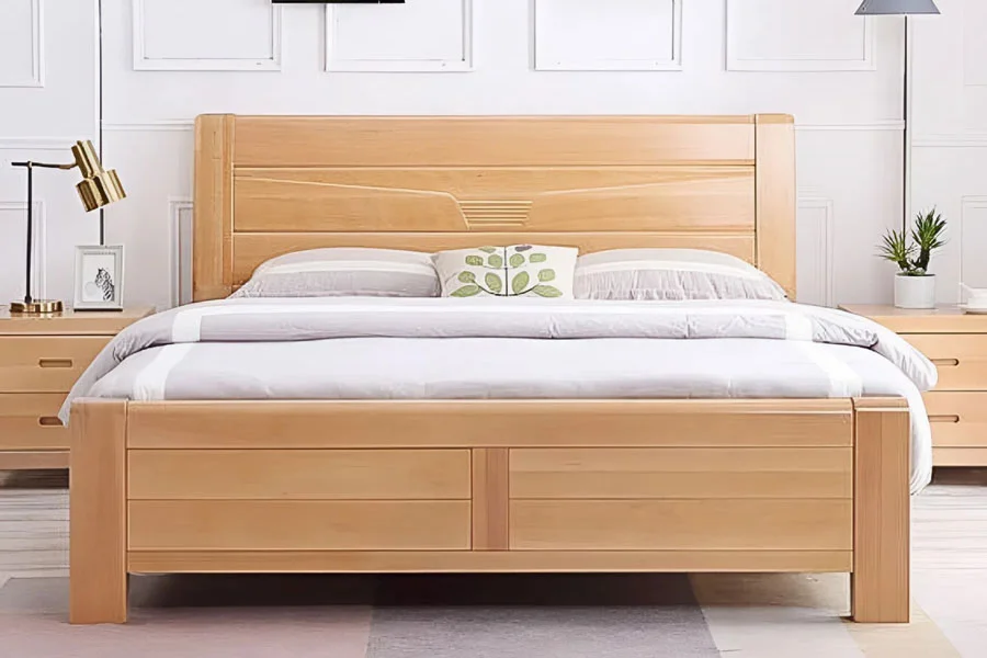 Mẫu giường ngủ gỗ sồi kiểu nhật hiện đại