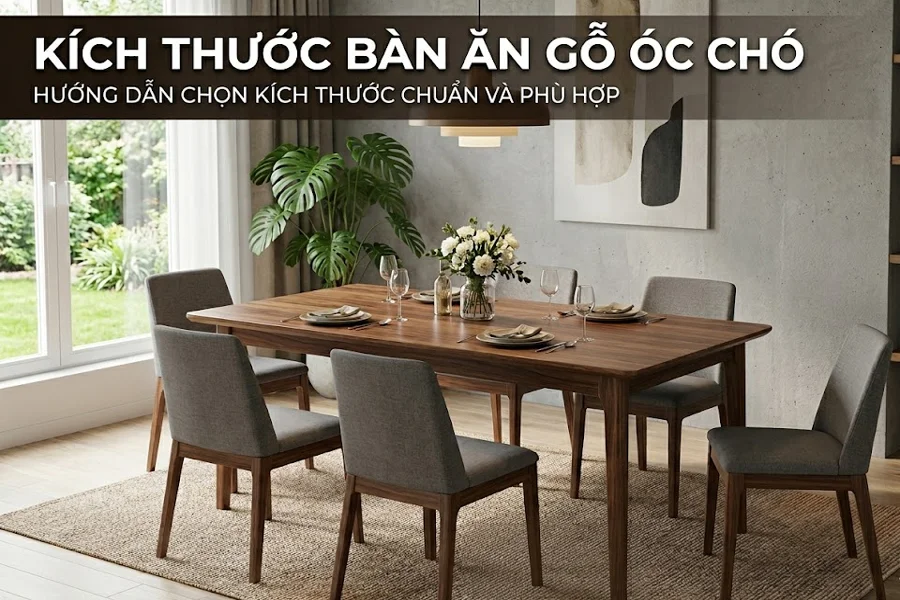 Kích Thước Bàn Ăn Gỗ Óc Chó 4–12 Ghế Chuẩn Phong Thuỷ