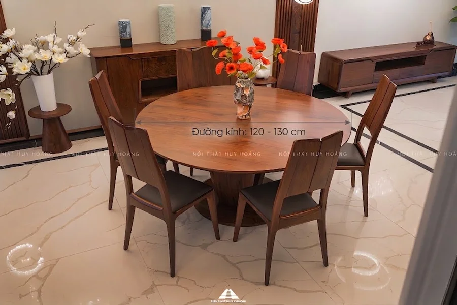 K&iacute;ch thước b&agrave;n ăn tr&ograve;n gỗ &oacute;c ch&oacute; 6 ghế