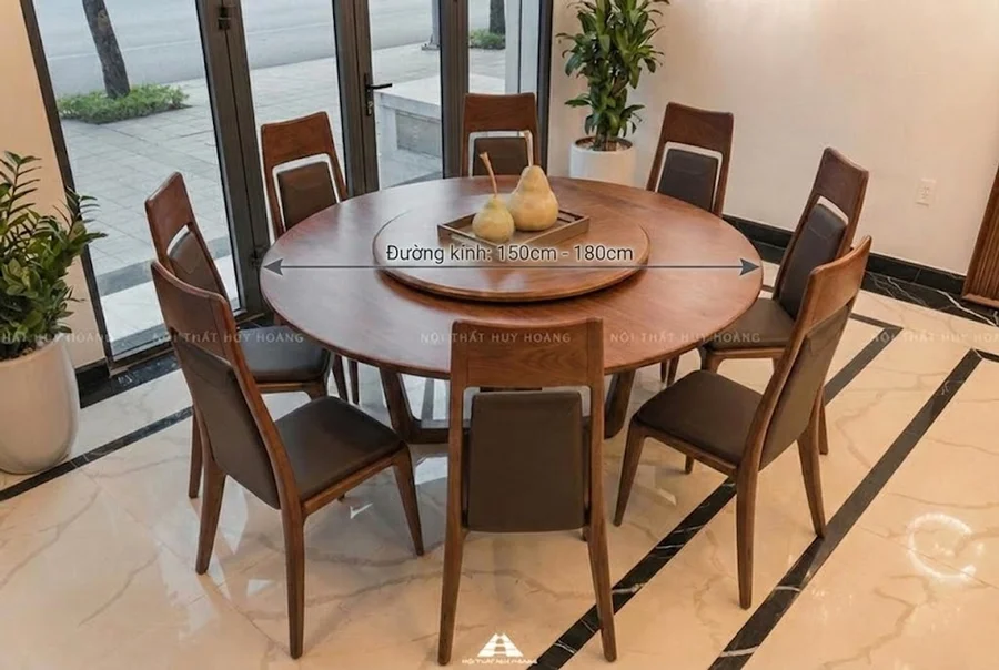 K&iacute;ch thước b&agrave;n ăn tr&ograve;n gỗ &oacute;c ch&oacute; 8 ghế