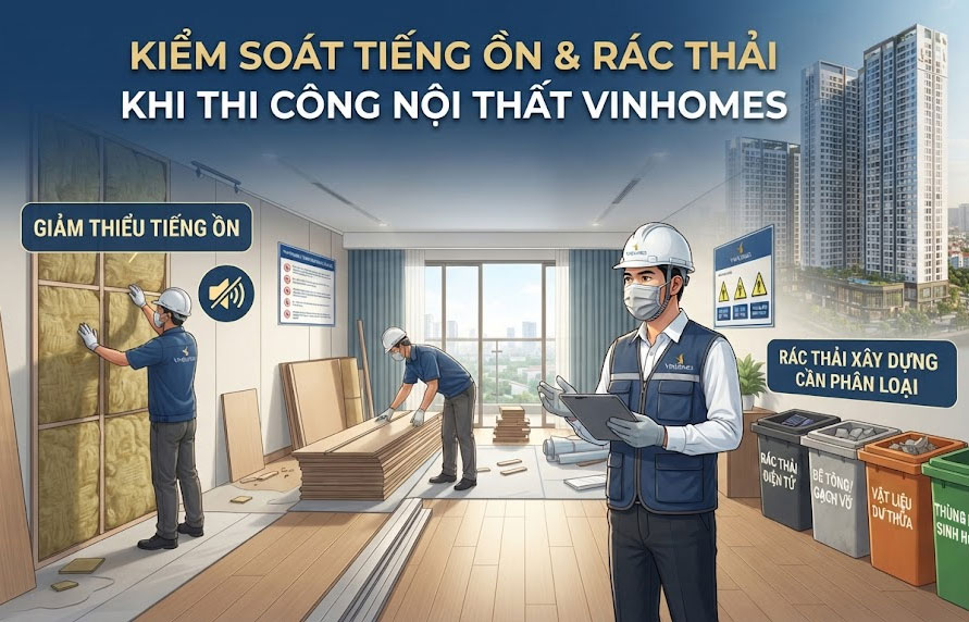 Kiểm so&aacute;t tiếng ồn v&agrave; r&aacute;c thải khi thi c&ocirc;ng nội thất Vinhomes
