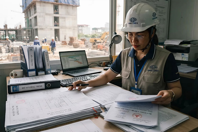 Nh&acirc;n sự tổng thầu chuẩn bị hồ sơ bản vẽ giấy đăng k&yacute; thi c&ocirc;ng
