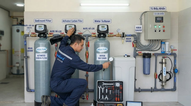 Thường xuy&ecirc;n kiểm tra v&agrave; bảo tr&igrave; m&aacute;y lọc nước tổng biệt thự