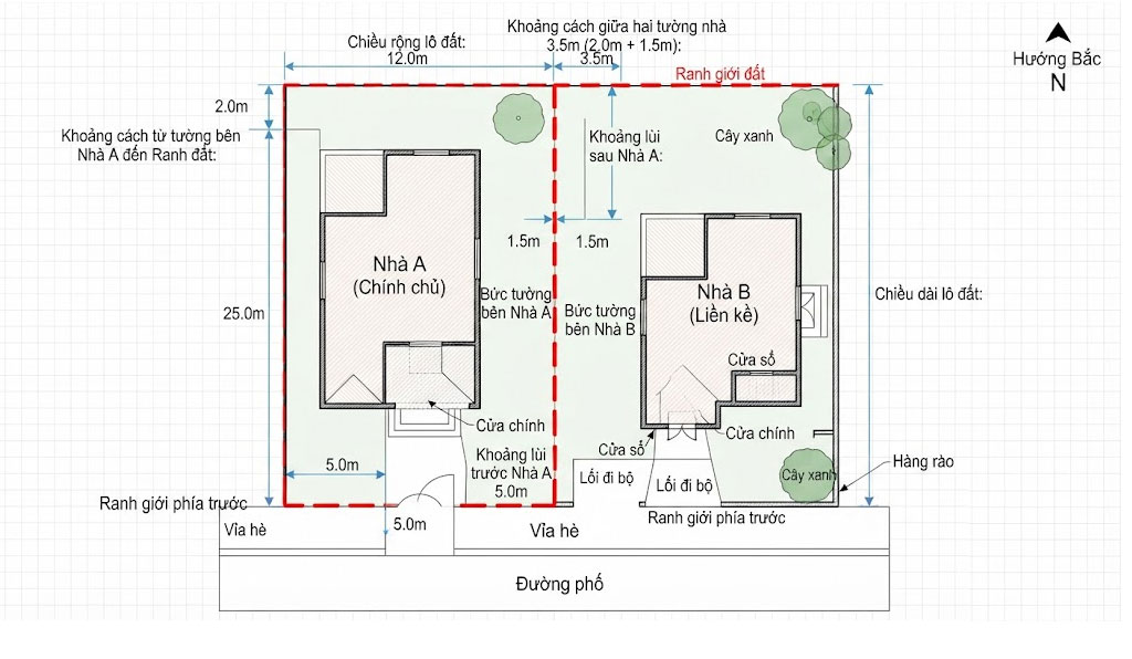 X&aacute;c định ranh đất v&agrave; khoảng c&aacute;ch với c&ocirc;ng tr&igrave;nh liền kề trước khi mở cửa sổ