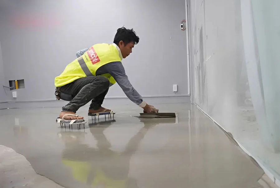 Sử dụng vữa tự san phẳng để xử l&yacute; bề mặt nền trước khi ho&agrave;n thiện s&agrave;n