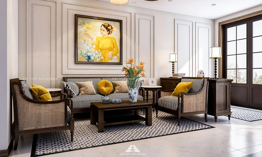 Phong c&aacute;ch n&ocirc;̣i th&acirc;́t biệt thự g&ocirc;̃ óc chó