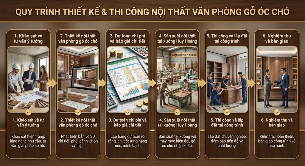 quy tr&igrave;nh thiết kế nội thất văn ph&ograve;ng gỗ &oacute;c ch&oacute;