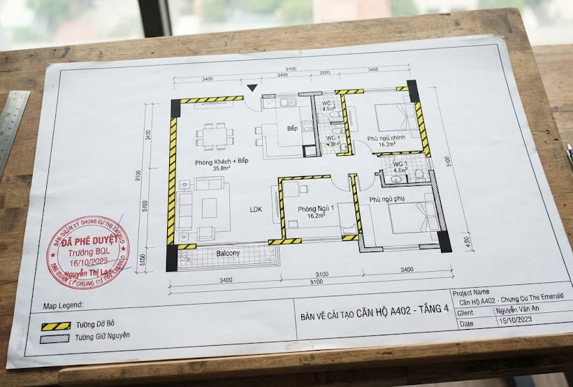 Bản vẽ xin ph&eacute;p đập ph&aacute; v&agrave; thay đổi layout căn hộ chung cư