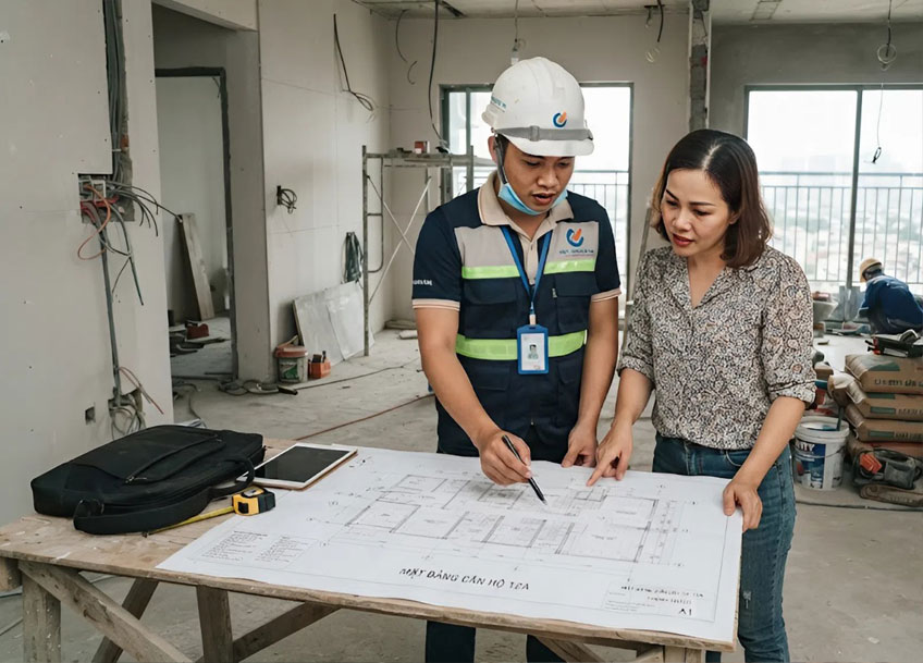 Kỹ sư gi&aacute;m s&aacute;t thi c&ocirc;ng nội thất v&agrave; kiểm tra hồ sơ tại chung cư cao cấp