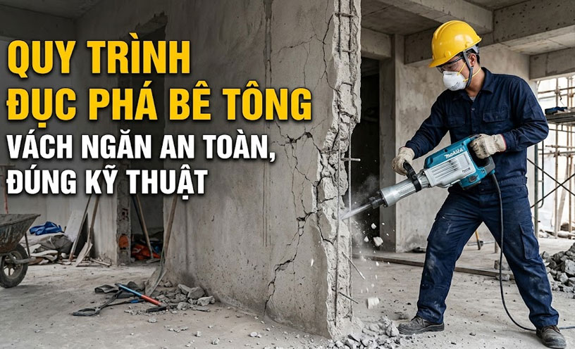 Quy tr&igrave;nh đục ph&aacute; b&ecirc; t&ocirc;ng v&aacute;ch ngăn an to&agrave;n đ&oacute;ng kỹ thuật