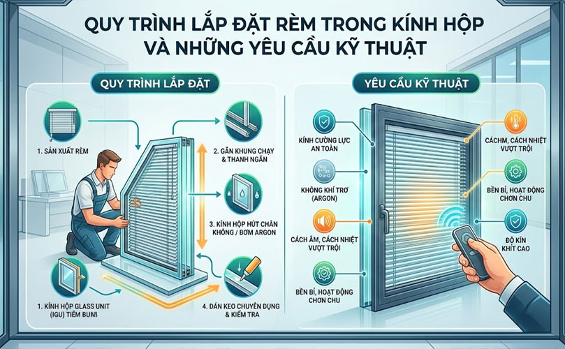 Quy Trình Lắp Đặt Rèm Trong Kính Hộp Đúng Yêu Cầu Kỹ Thuật