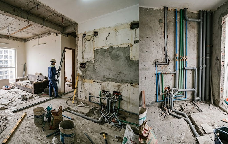 Dời bếp kh&ocirc;ng chỉ thay đổi vị tr&iacute; tủ m&agrave; c&ograve;n k&eacute;o theo nhiều vấn đề về cấp tho&aacute;t nước
