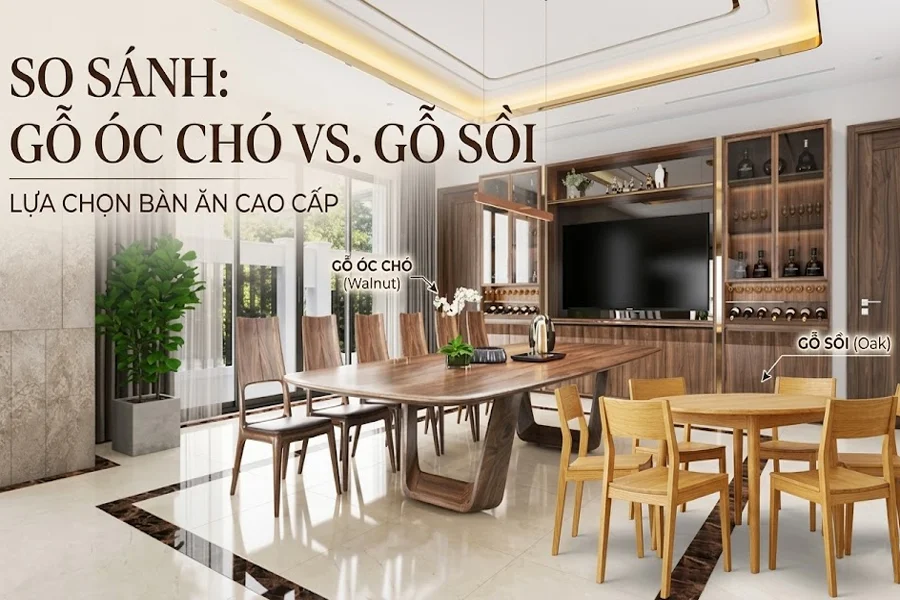 so s&aacute;nh b&agrave;n ăn gỗ &oacute;c ch&oacute; v&agrave; gỗ sồi
