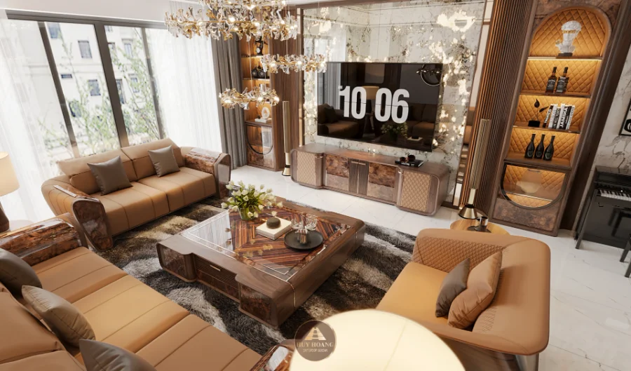 kết hợp kệ tivi b&agrave;n tr&agrave; v&agrave; sofa gỗ &oacute;c ch&oacute;