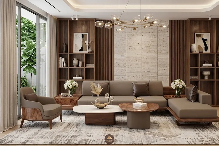 Mẫu sofa g&ocirc;̃ óc chó chữ L bọc da cao cấp