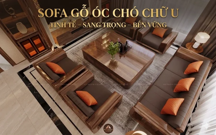 sofa gỗ &oacute;c ch&oacute; chữ U