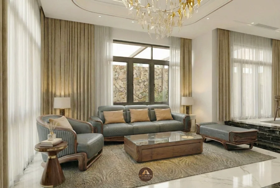 Tham khảo mẫu sofa gỗ &oacute;c ch&oacute; cao cấp cho biệt thự ven biển tại Đ&agrave; Nẵng