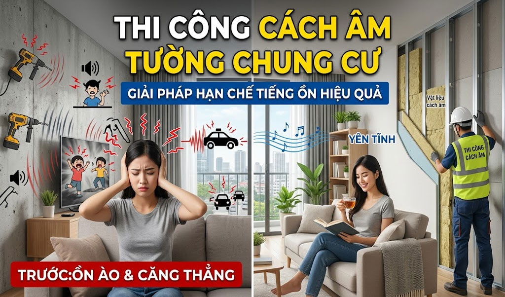 Thi c&ocirc;ng hệ v&aacute;ch c&aacute;ch &acirc;m gi&uacute;p hạn chế tiếng ồn truyền qua tường giữa c&aacute;c căn hộ