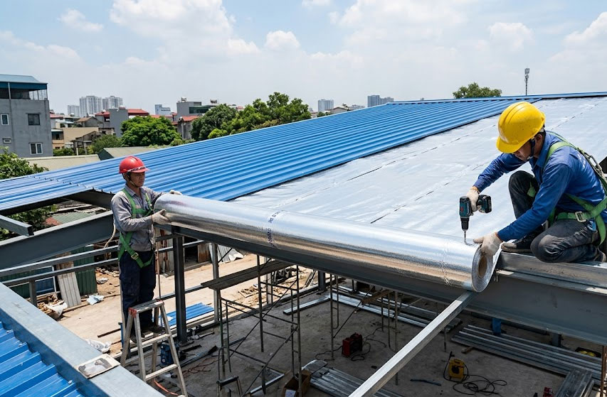 M&agrave;ng phản xạ nhiệt được bố tr&iacute; ph&iacute;a dưới m&aacute;i t&ocirc;n