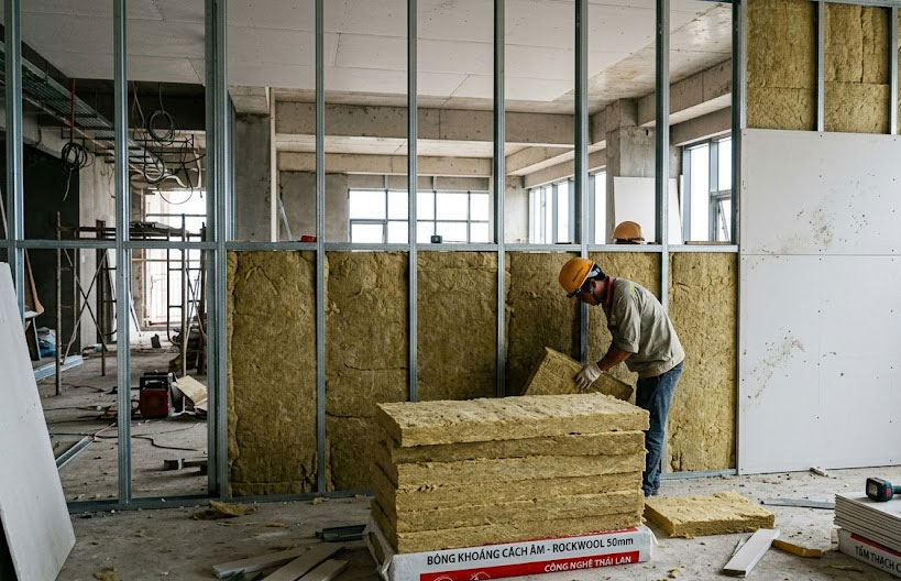 Vật liệu cần được lựa chọn dựa tr&ecirc;n cấu tạo v&aacute;ch v&agrave; mức độ c&aacute;ch &acirc;m mong muốn