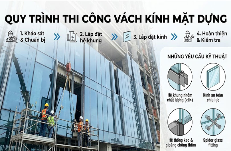 Quy Trình Thi Công Vách Kính Mặt Dựng Và Những Yêu Cầu Kỹ Thuật