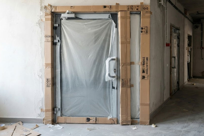 Bảo vệ cửa ch&iacute;nh căn hộ trong qu&aacute; tr&igrave;nh thi c&ocirc;ng nội thất